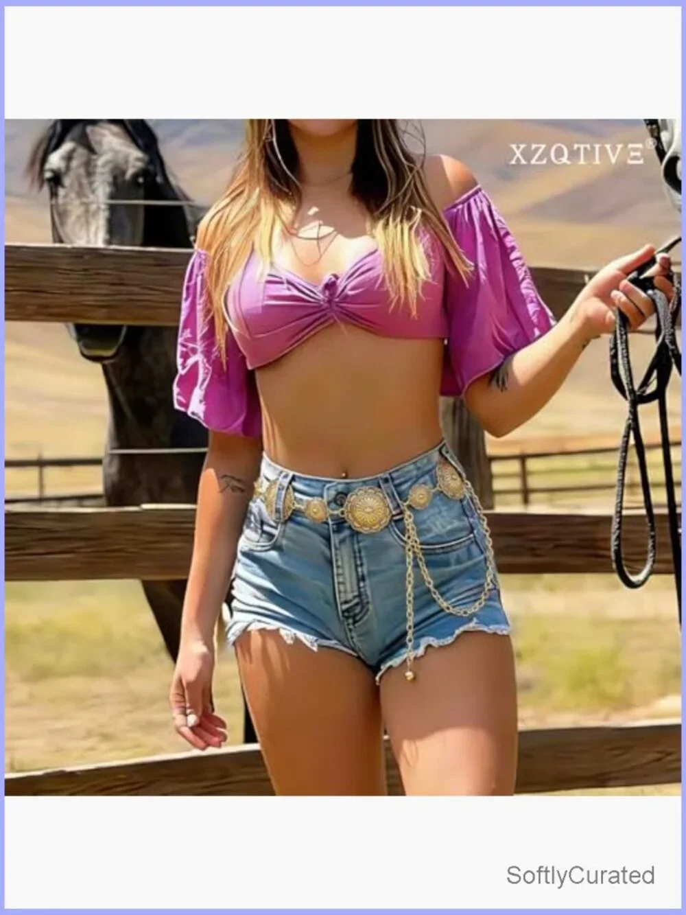 Vintage Western Concho Chain Belt for Women Cowgirl Rodeo Turquoise Dress Jeans